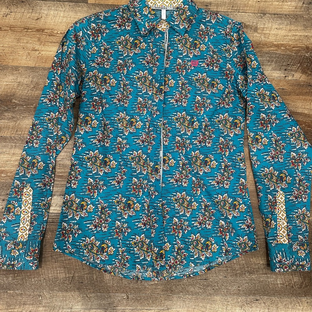 Cinch Floral Long Sleeve Shirt in Teal and Multicolor